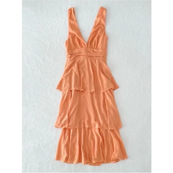 NWOT Lulus Celebration Time Light Orange Sleeveless Tiered Midi Dress Small - Picture 2 of 7